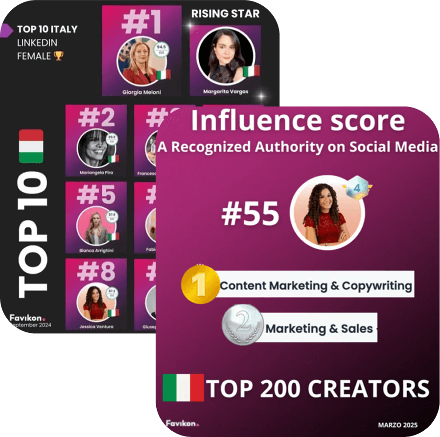 Classifica Favikon: Jessica Ventura tra le Top Creator in Italia, posizione #55 e Top 10 LinkedIn Female.